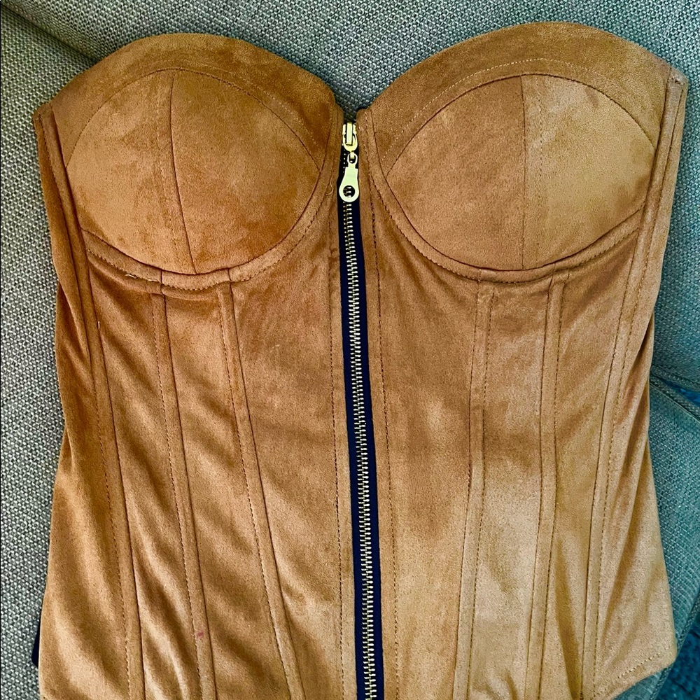 G by Guess Rich Gold Faux Suede Bustier S